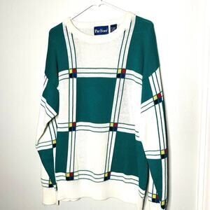Vintage Par Four Green White Crewneck Oversized Sweater Golf Themed Size L